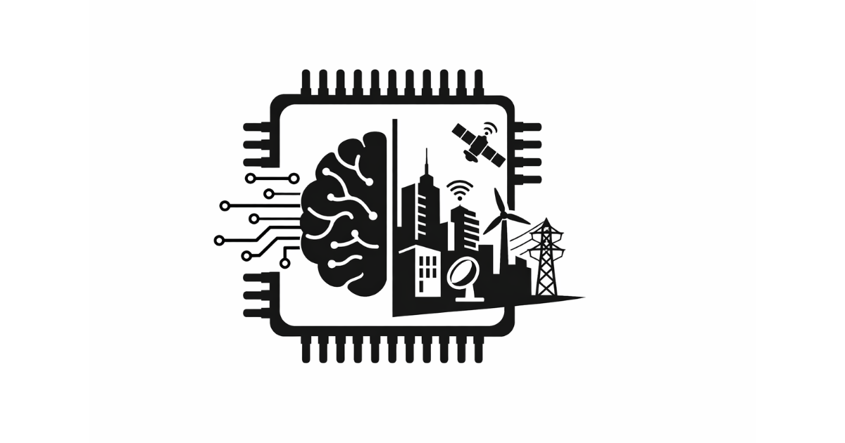 Minimal flat vector illustration of a single microchip with circuit lines radiating outward on a white background, symbolizing India’s strategic technology and AI infrastructure growth