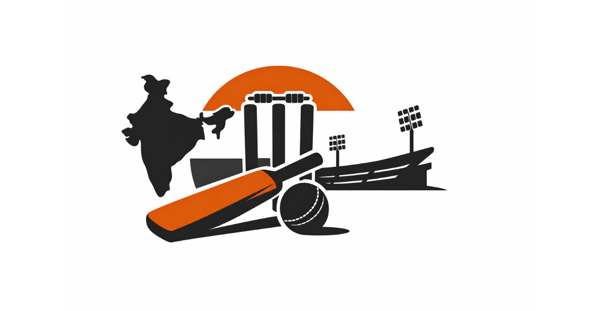 Minimal flat vector illustration of a single cricket bat and red ball casting a sharp shadow on a white background, symbolising India’s T20 cricket calendar in 2026.