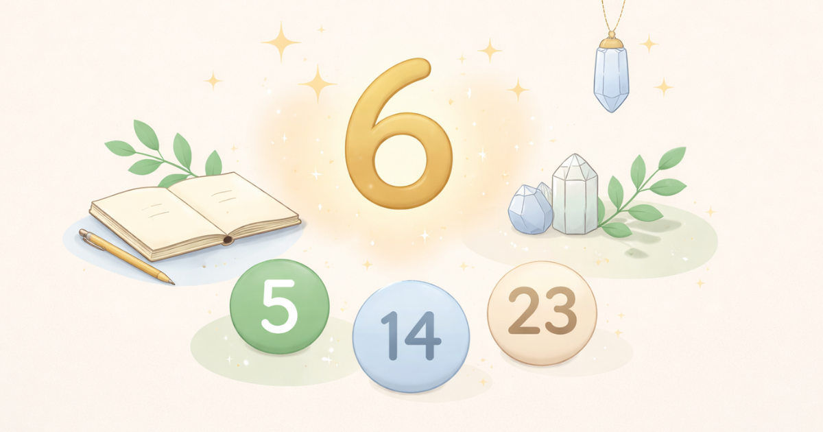 A minimal illustration showing soft pastel colors and abstract numeric shapes representing numerology.
